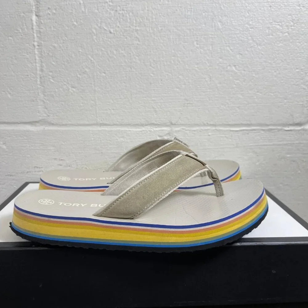 Tory Burch 70s Platform Calcare Sterling Grey Flip Flop‎ Slip On Women's 9 M